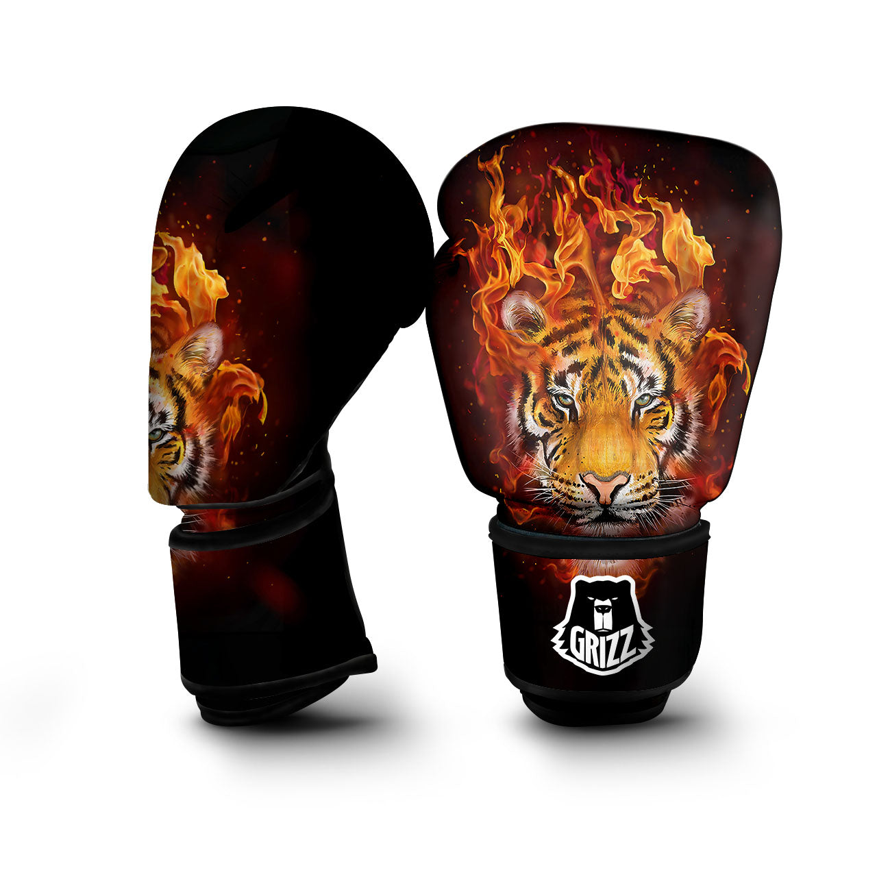 Tiger Flame Print Boxing Gloves-grizzshop