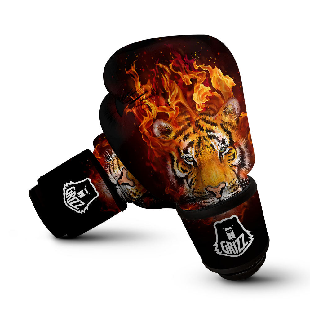 Tiger Flame Print Boxing Gloves-grizzshop