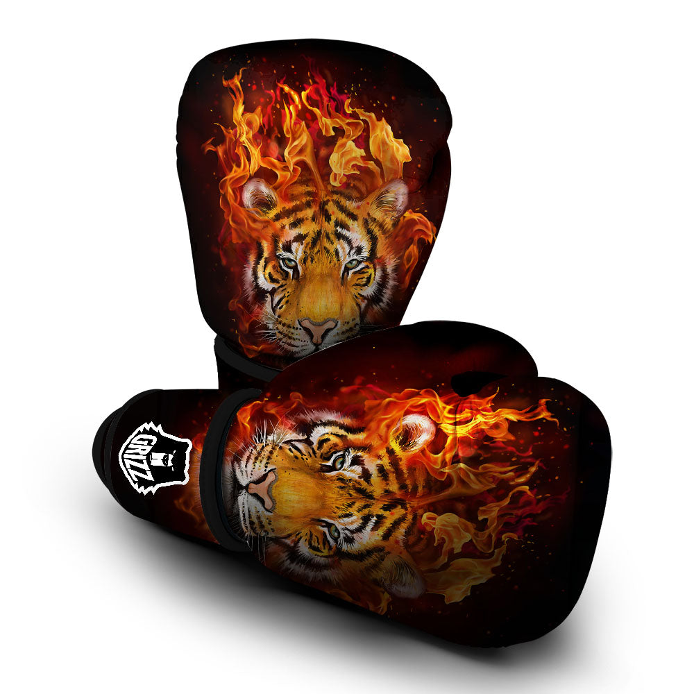 Tiger Flame Print Boxing Gloves-grizzshop