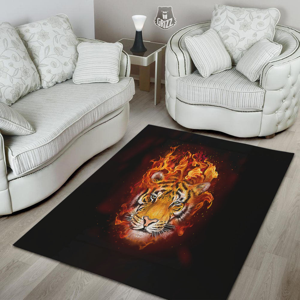 Tiger Flame Print Floor Mat-grizzshop