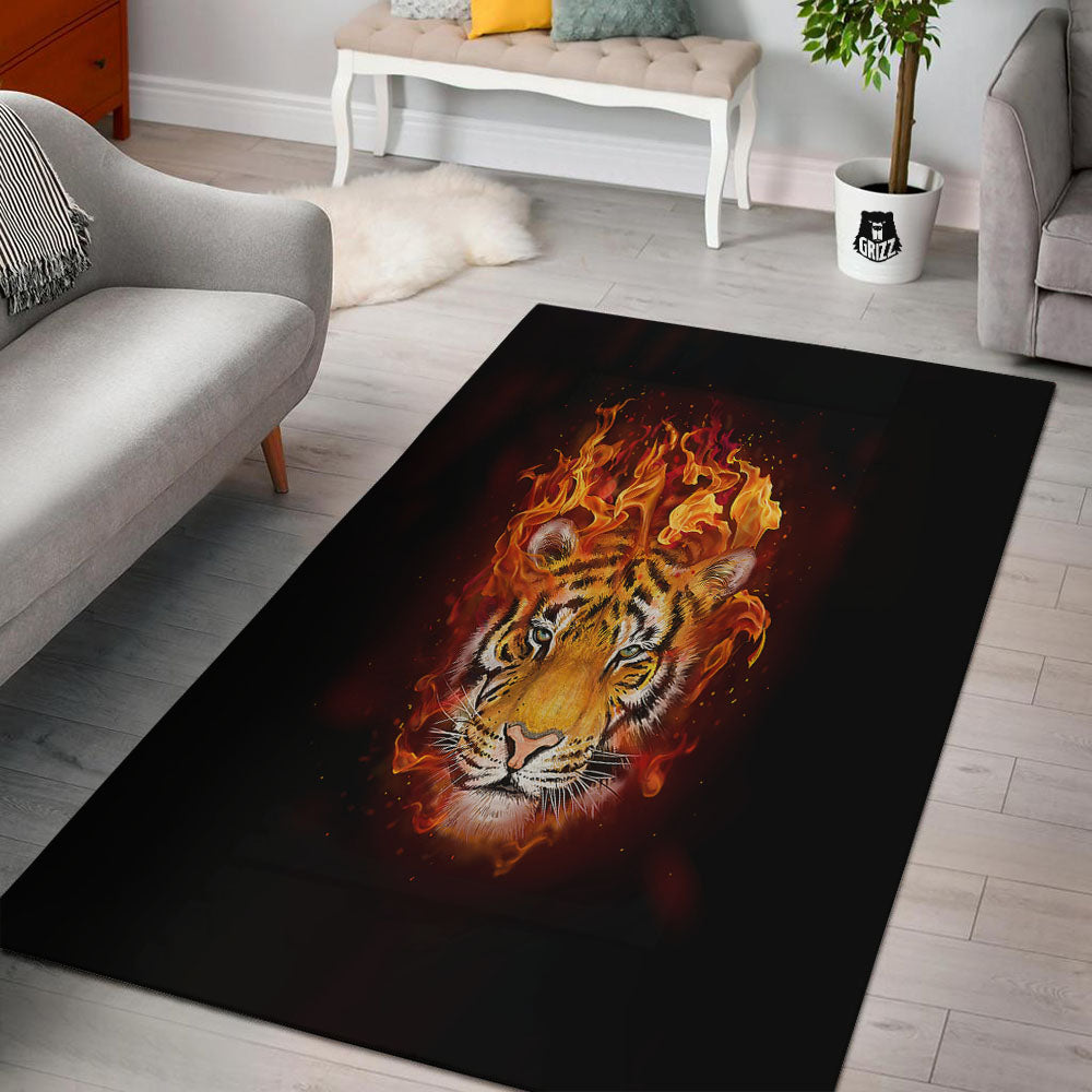 Tiger Flame Print Floor Mat-grizzshop