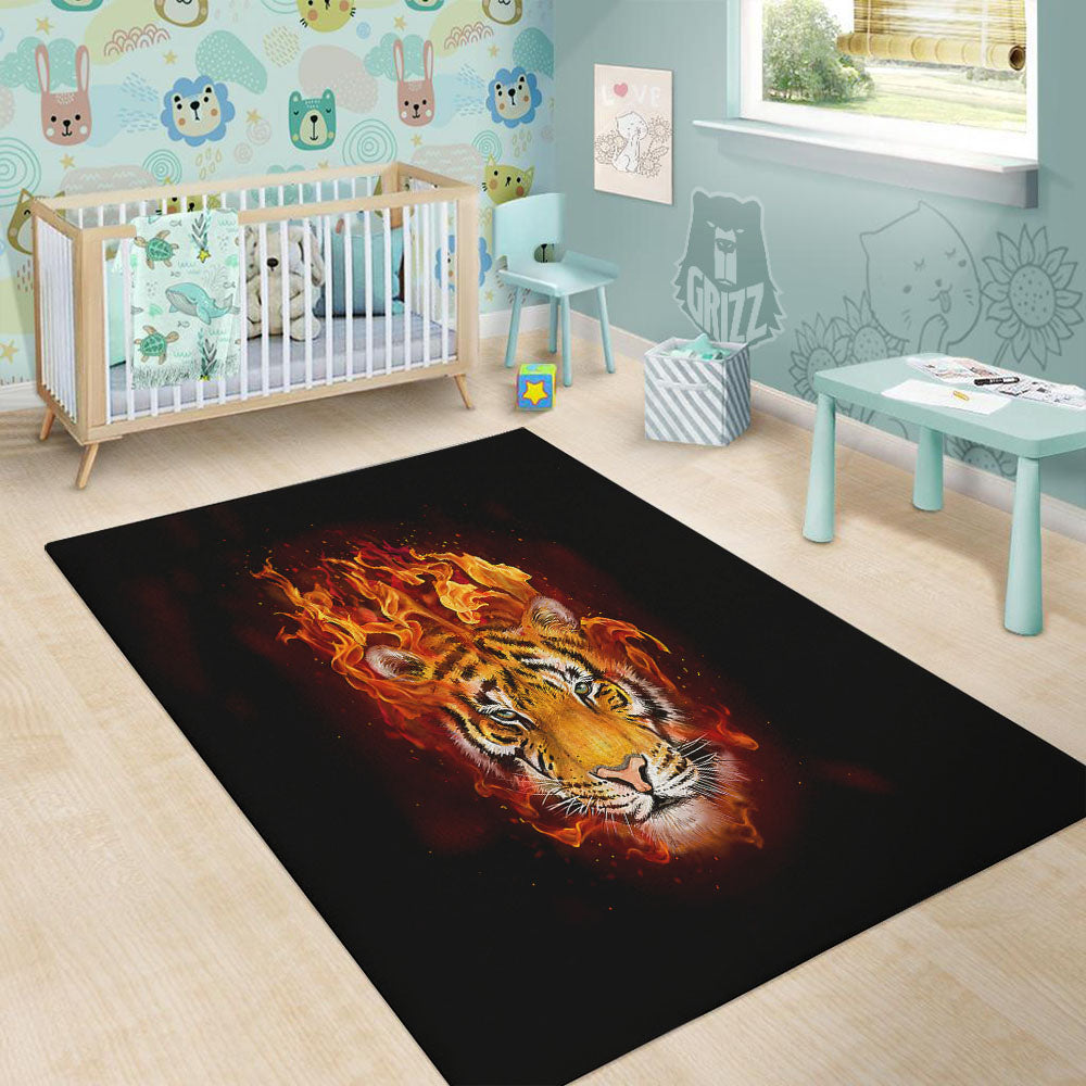 Tiger Flame Print Floor Mat-grizzshop