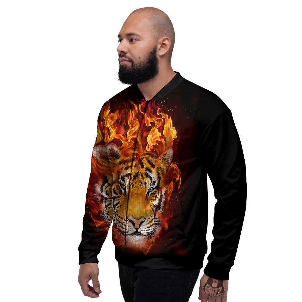 Tiger Flame Print Men's Bomber Jacket-grizzshop