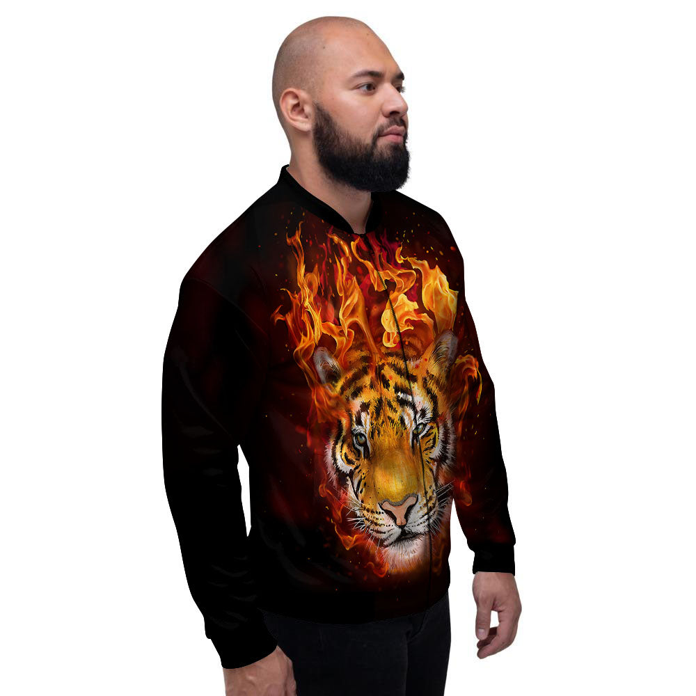 Tiger Flame Print Men's Bomber Jacket-grizzshop