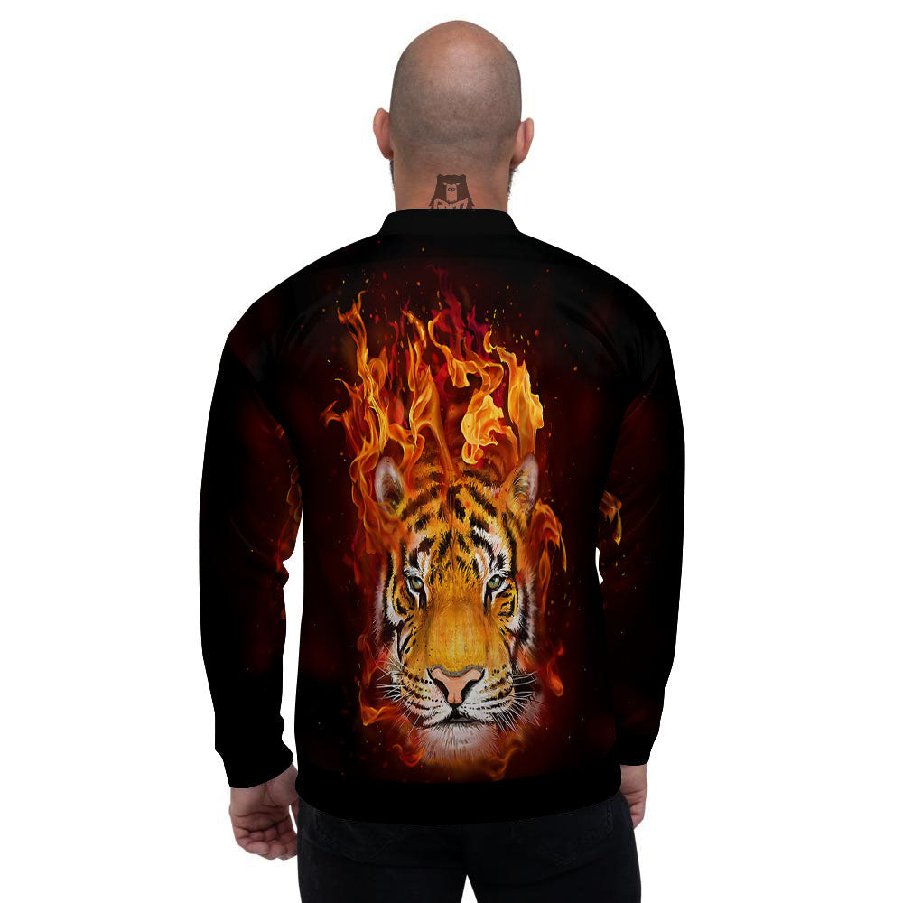 Tiger Flame Print Men's Bomber Jacket-grizzshop