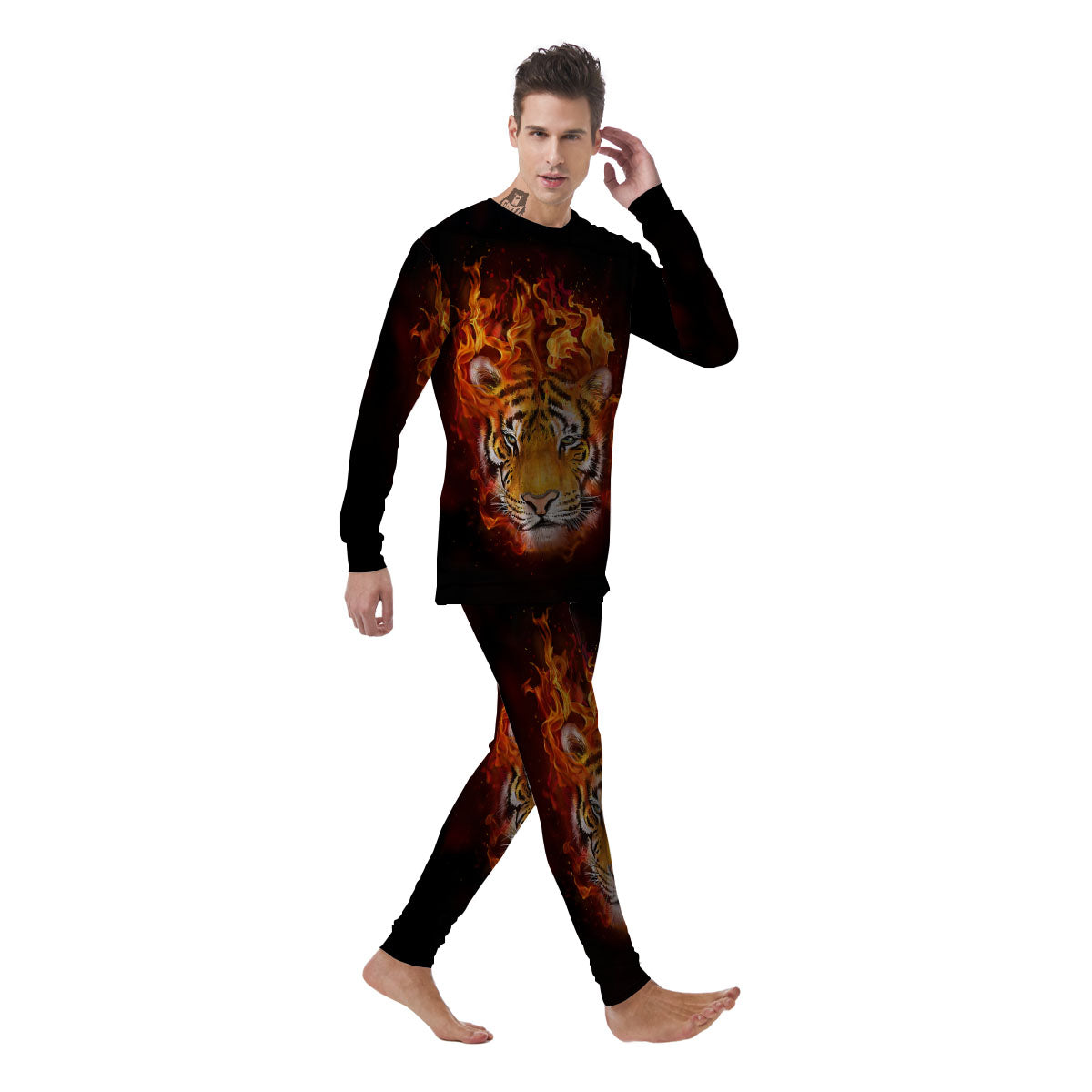 Tiger Flame Print Men's Pajamas-grizzshop