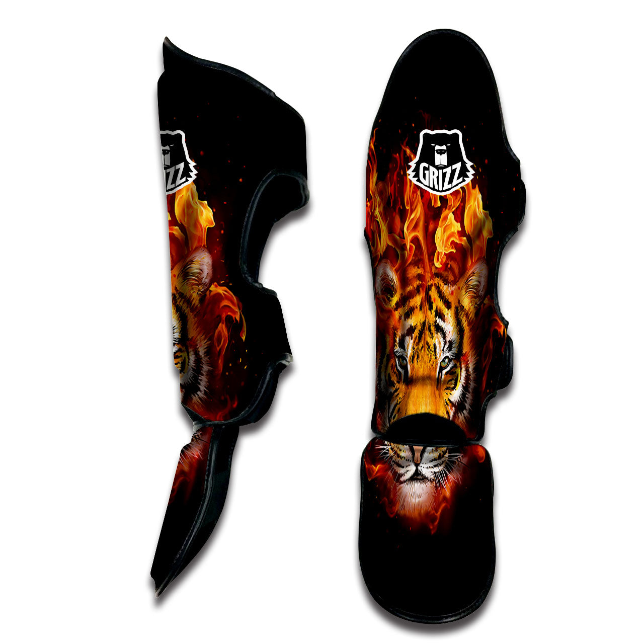 Tiger Flame Print Muay Thai Shin Guards-grizzshop