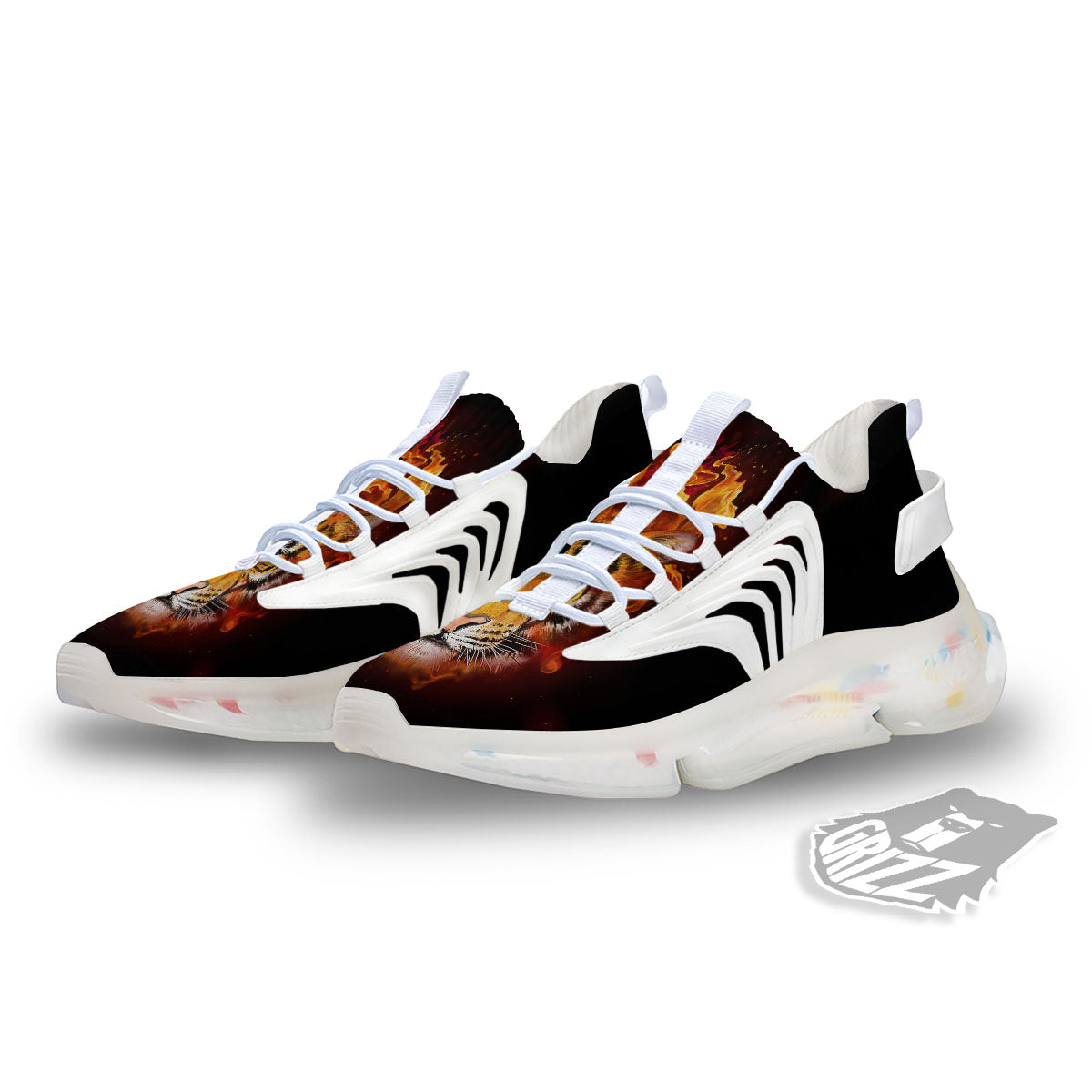 Tiger Flame Print White Gym Shoes-grizzshop