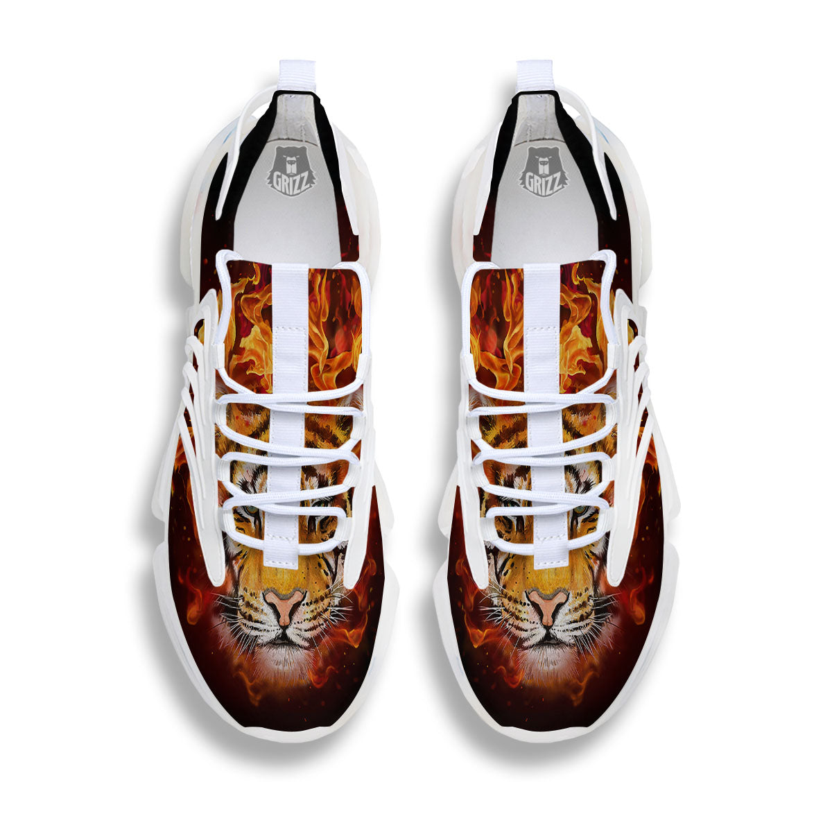 Tiger Flame Print White Gym Shoes-grizzshop