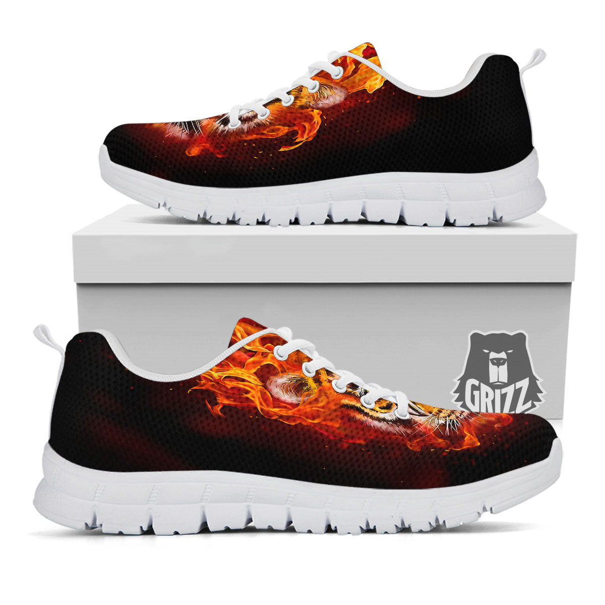 Tiger Flame Print White Sneaker-grizzshop