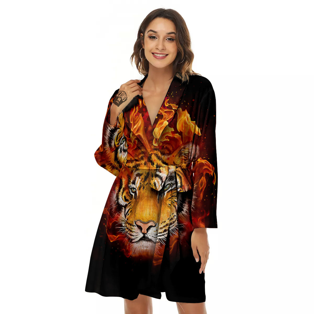Tiger Flame Print Women's Robe-grizzshop