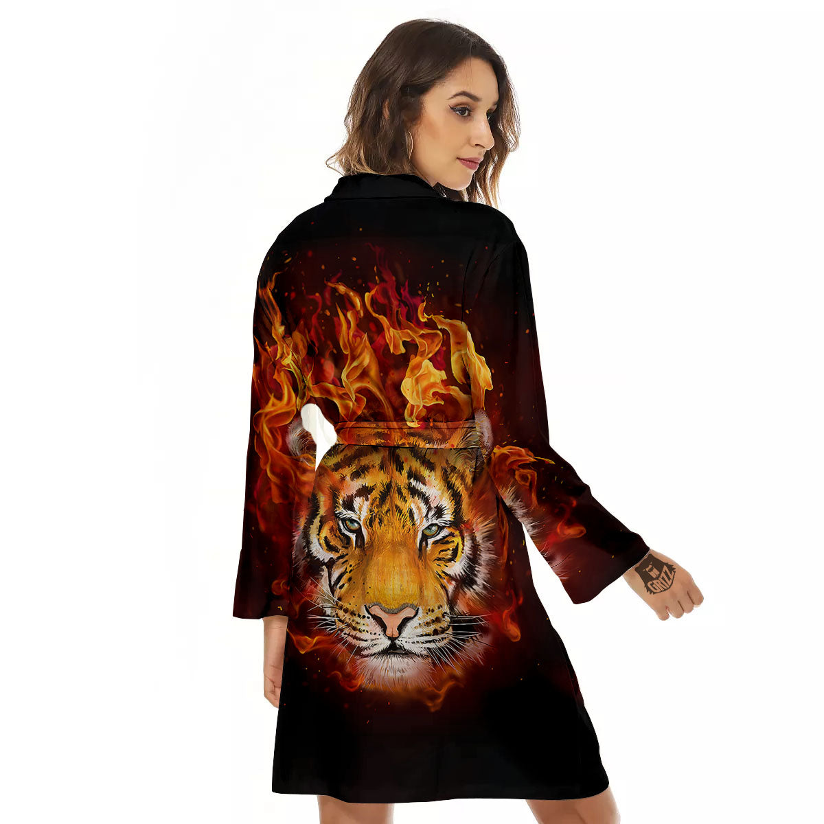 Tiger Flame Print Women's Robe-grizzshop
