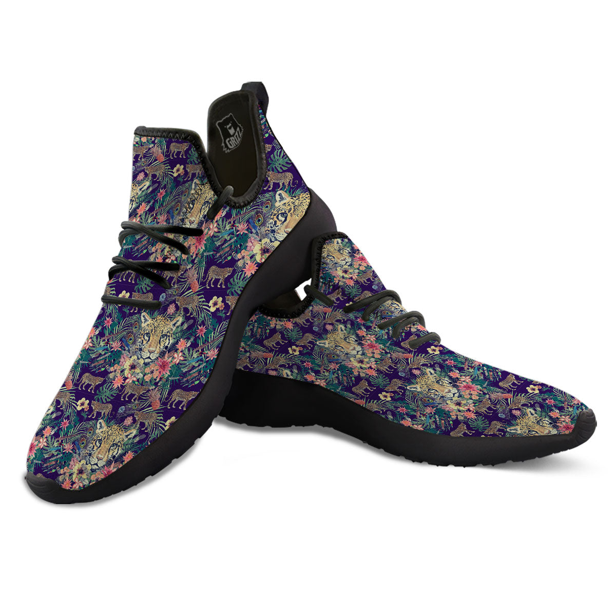 Tiger Flower And Print Pattern Black Athletic Shoes-grizzshop