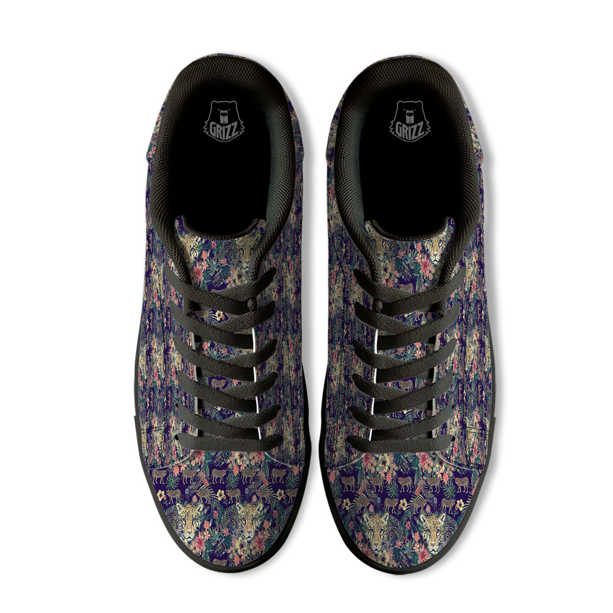 Tiger Flower And Print Pattern Black Low Top Sneakers-grizzshop