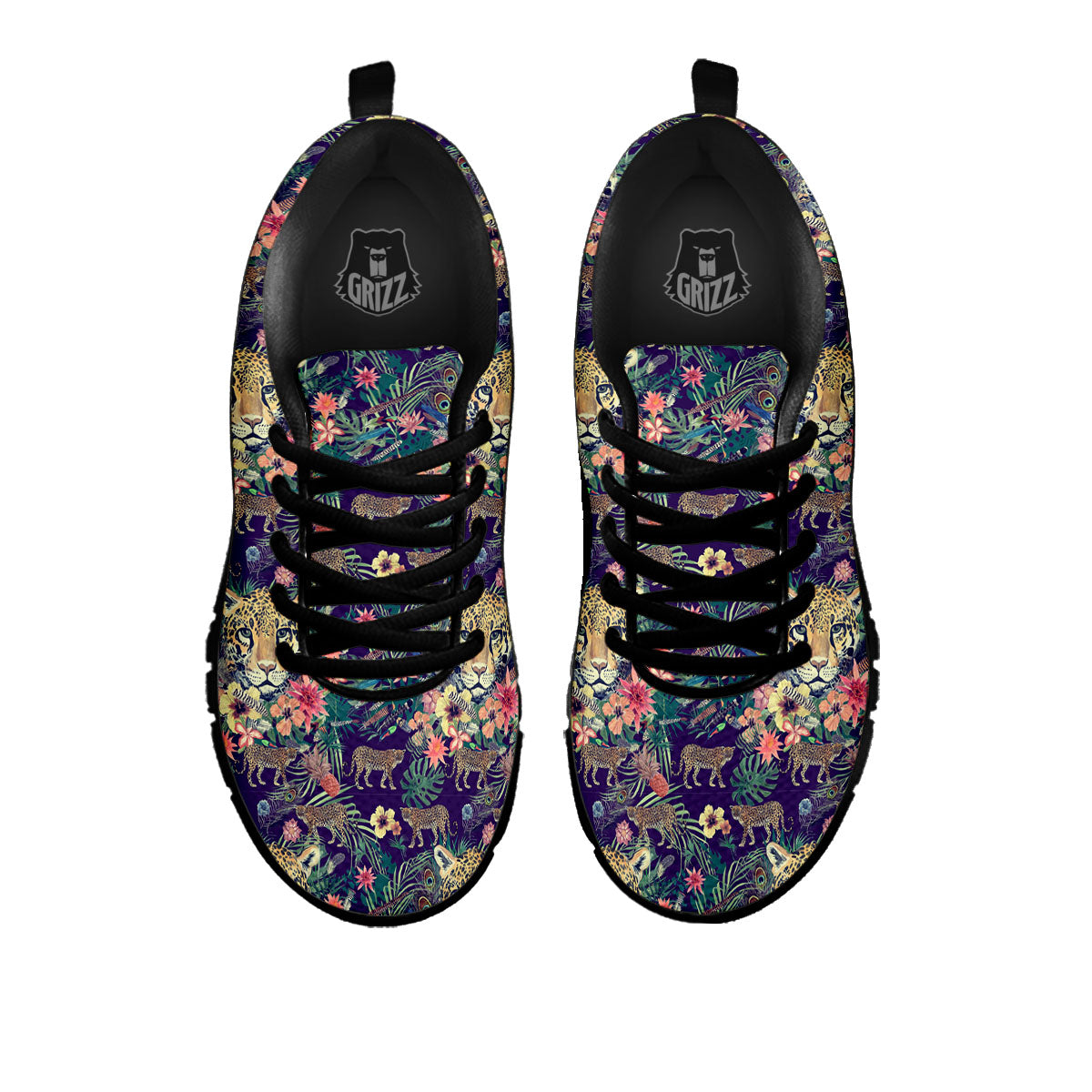 Tiger Flower And Print Pattern Black Sneaker-grizzshop