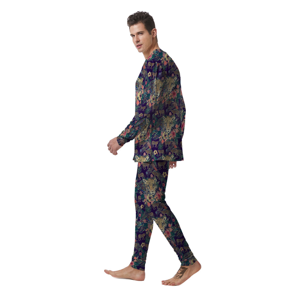 Tiger Flower And Print Pattern Men's Pajamas-grizzshop