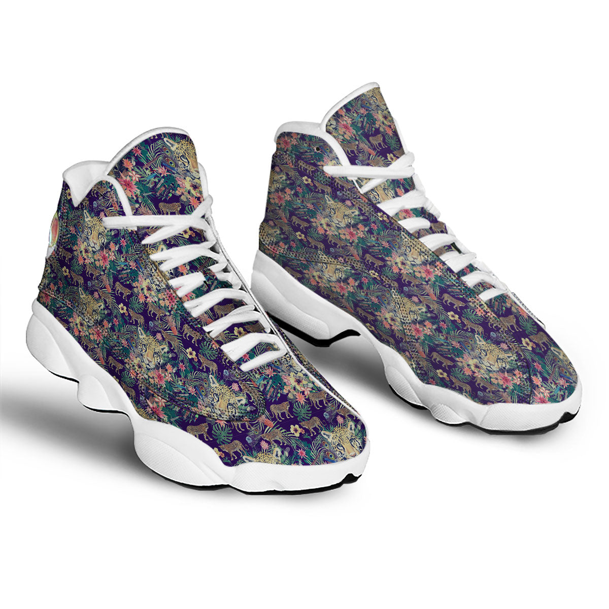 Tiger Flower And Print Pattern White Basketball Shoes-grizzshop