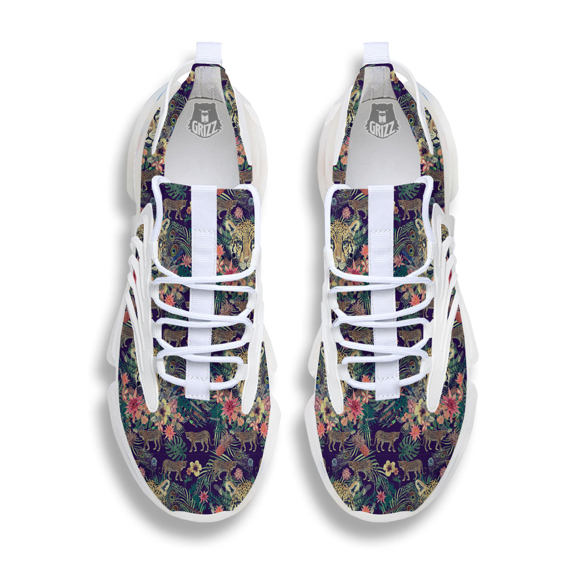 Tiger Flower And Print Pattern White Gym Shoes-grizzshop
