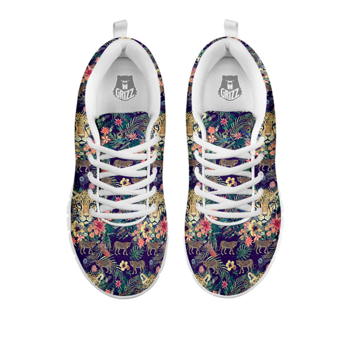 Tiger Flower And Print Pattern White Sneaker-grizzshop