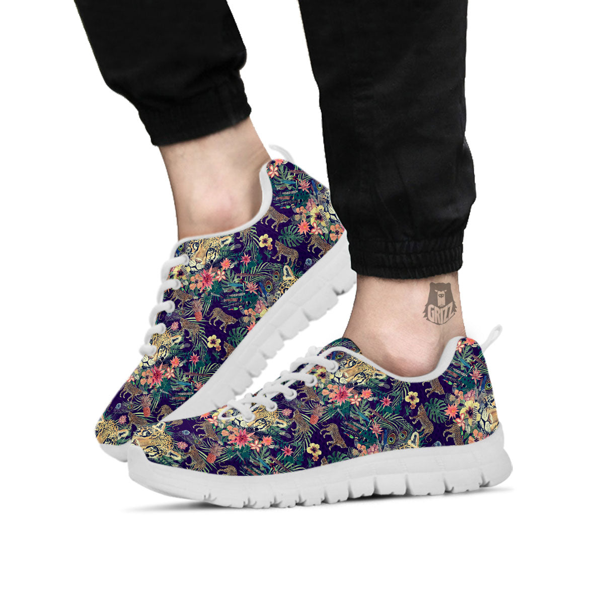 Tiger Flower And Print Pattern White Sneaker-grizzshop