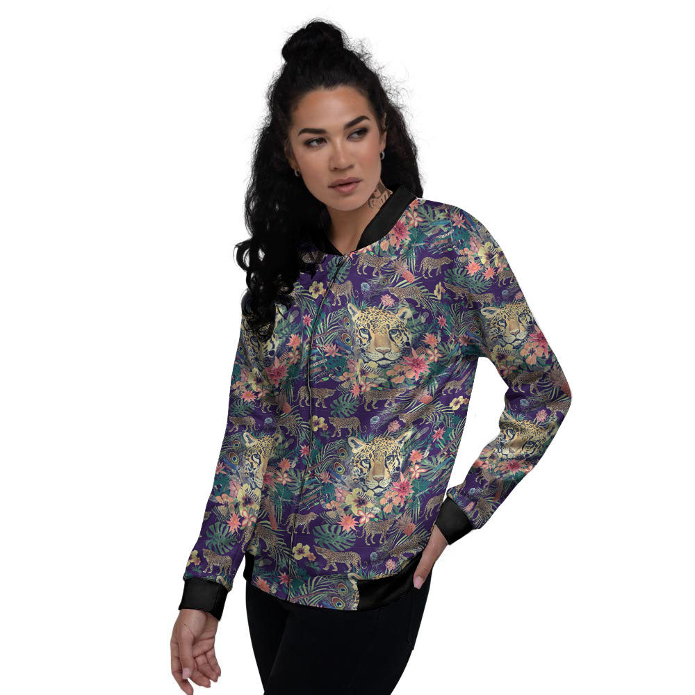 Tiger Flower And Print Pattern Women's Bomber Jacket-grizzshop