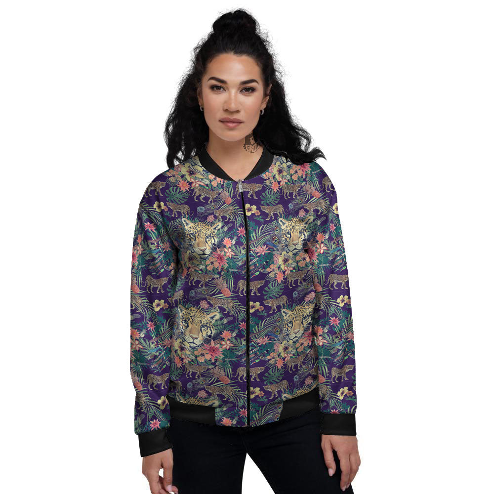 Tiger Flower And Print Pattern Women's Bomber Jacket-grizzshop