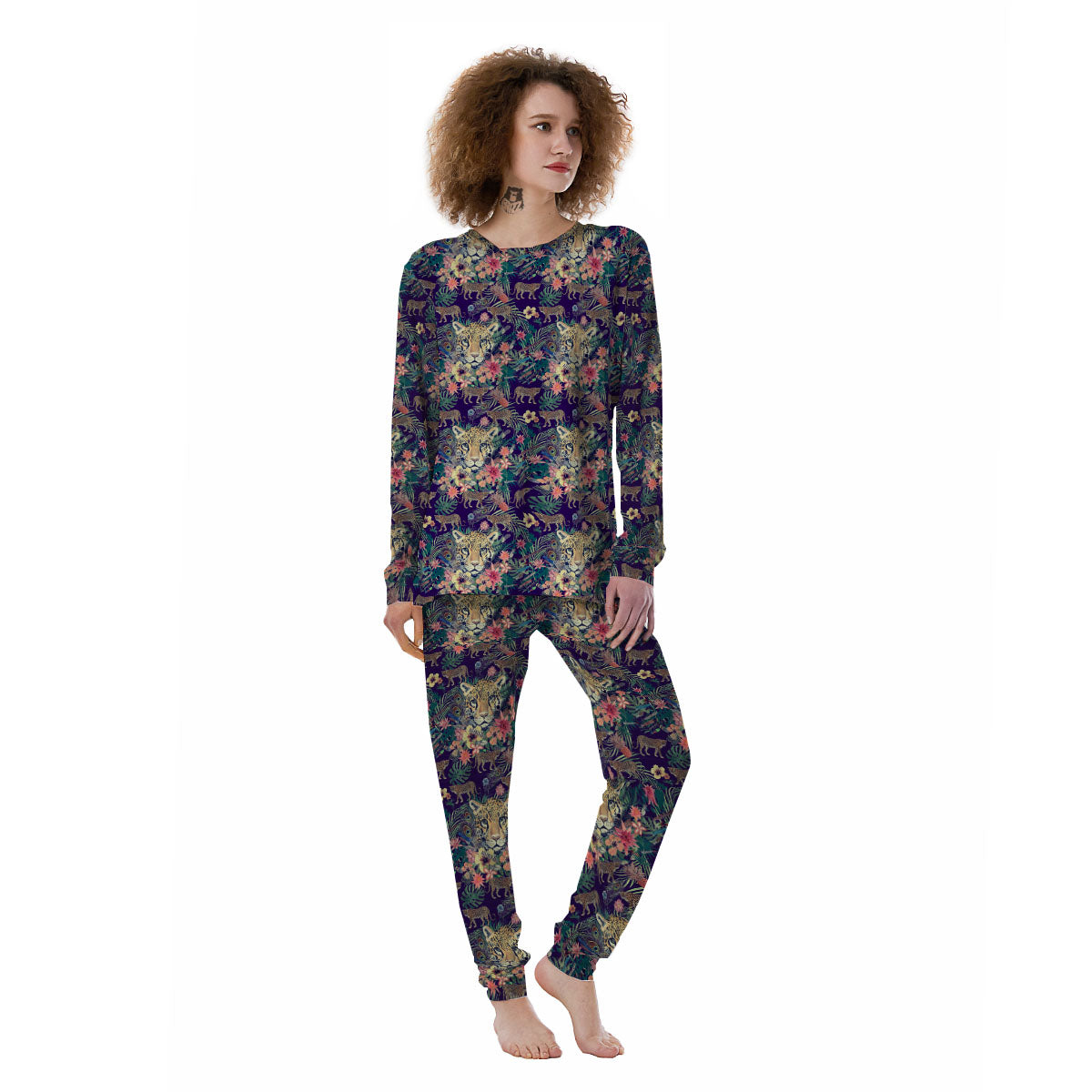 Tiger Flower And Print Pattern Women's Pajamas-grizzshop