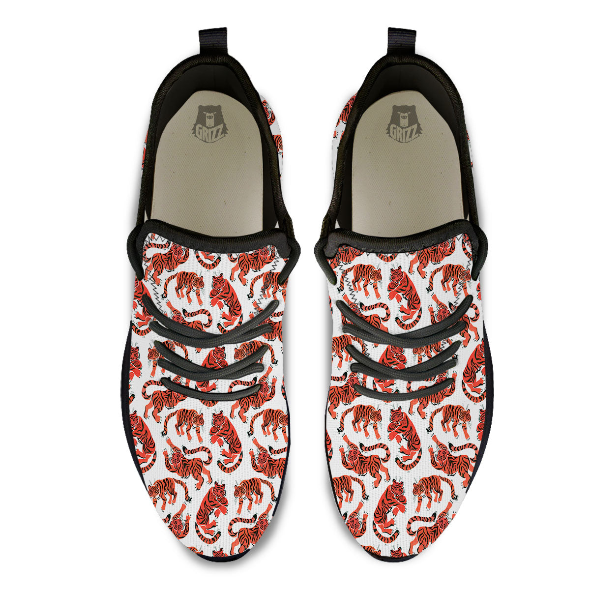Tiger Gouache Print Pattern Black Athletic Shoes-grizzshop