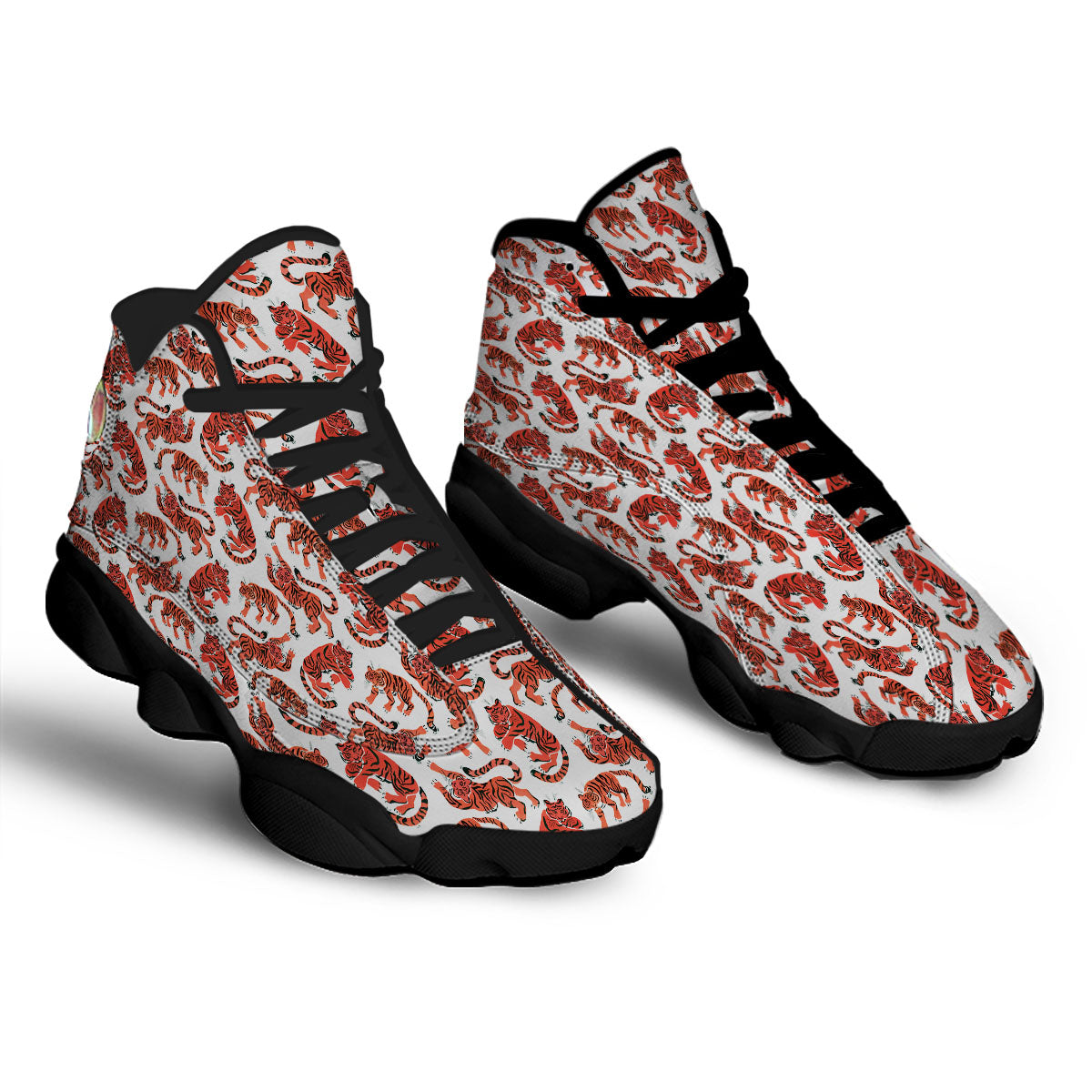 Tiger Gouache Print Pattern Black Basketball Shoes-grizzshop