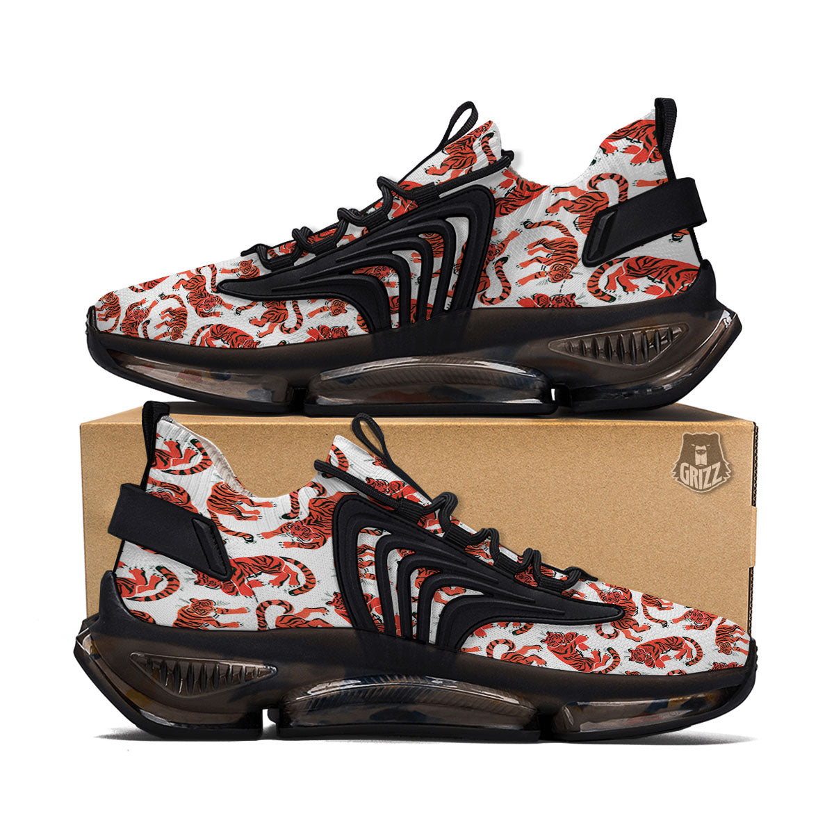Tiger Gouache Print Pattern Black Gym Shoes-grizzshop