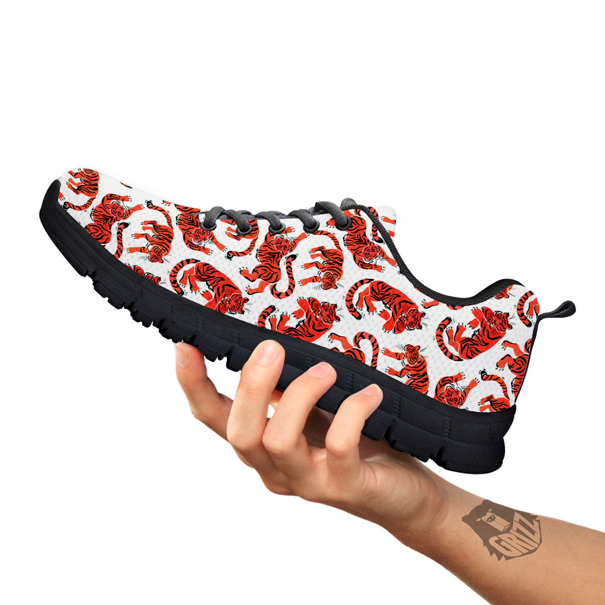 Tiger Gouache Print Pattern Black Sneaker-grizzshop