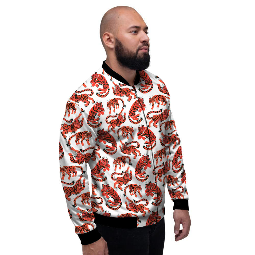 Tiger Gouache Print Pattern Men's Bomber Jacket-grizzshop