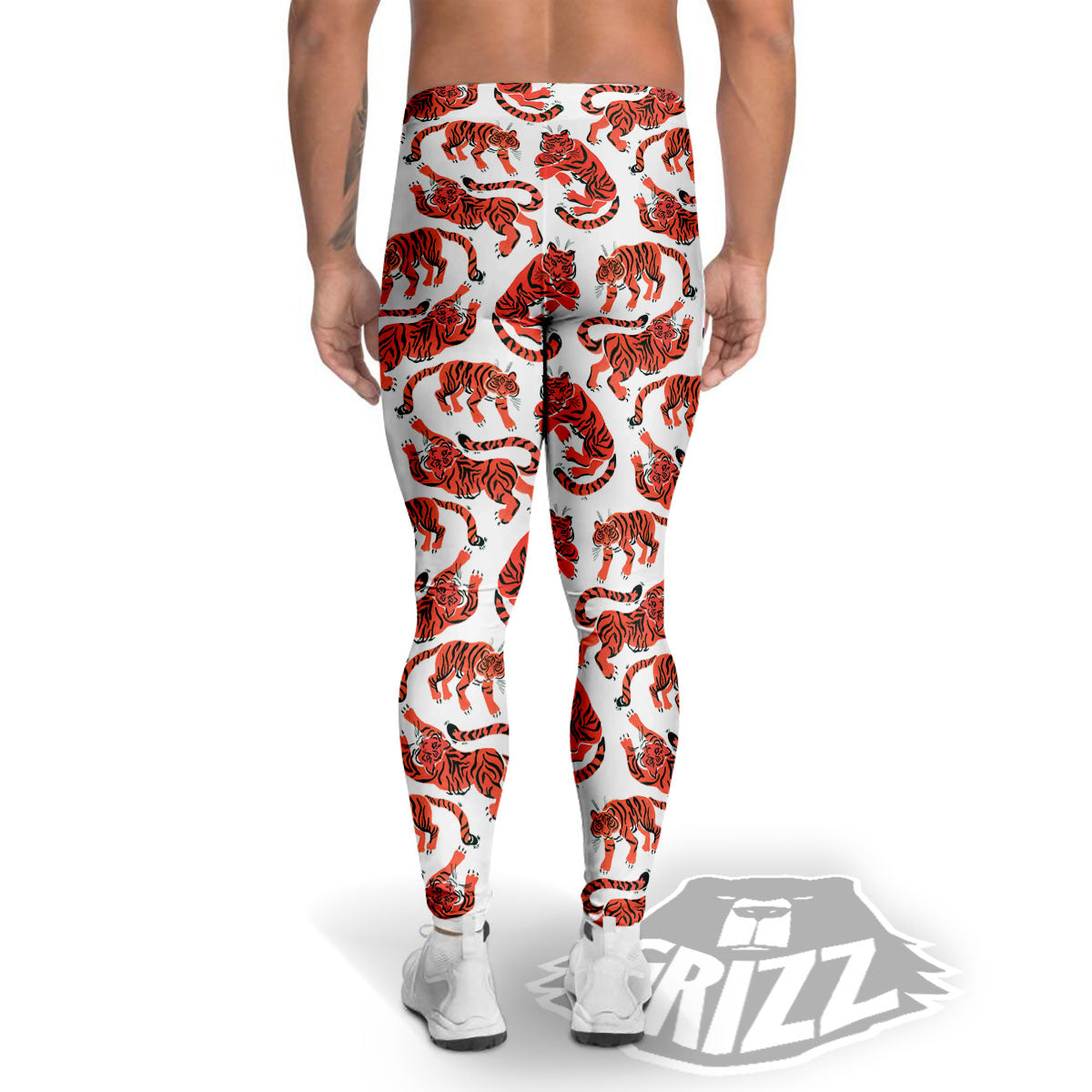 Tiger Gouache Print Pattern Men's Leggings-grizzshop