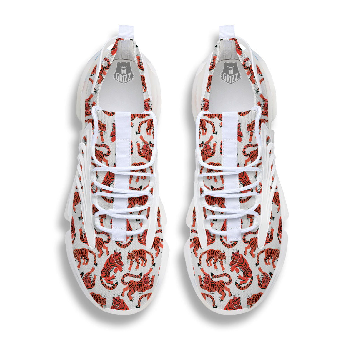 Tiger Gouache Print Pattern White Gym Shoes-grizzshop