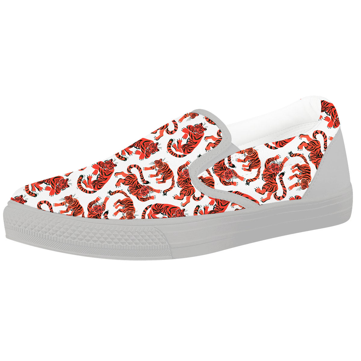 Tiger Gouache Print Pattern White Slip On Shoes-grizzshop
