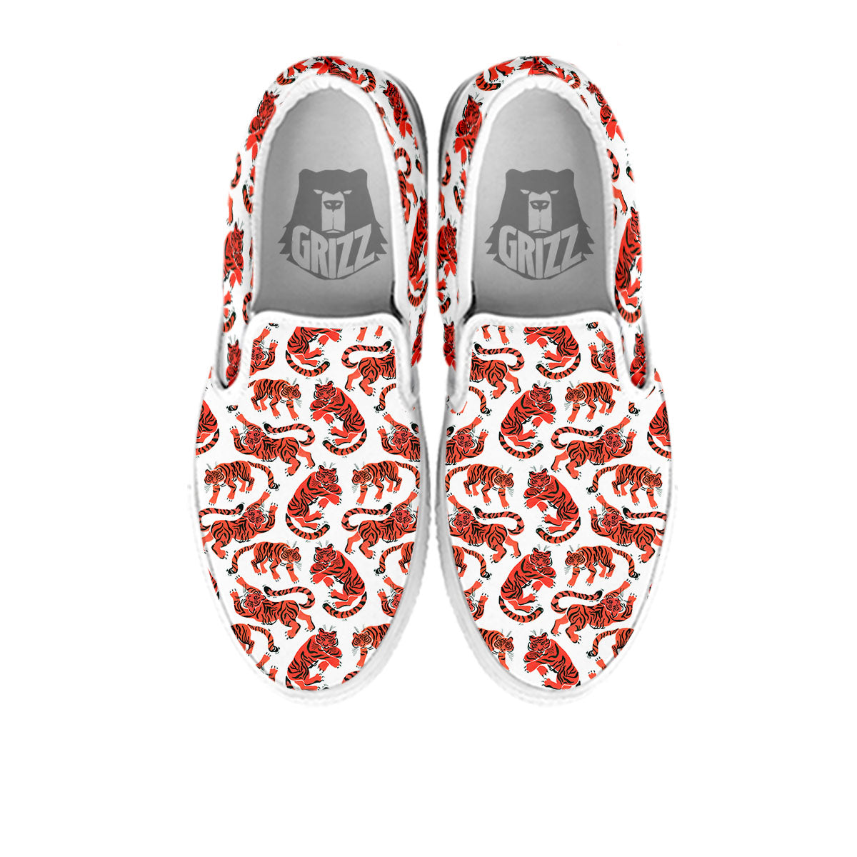 Tiger Gouache Print Pattern White Slip On Shoes-grizzshop