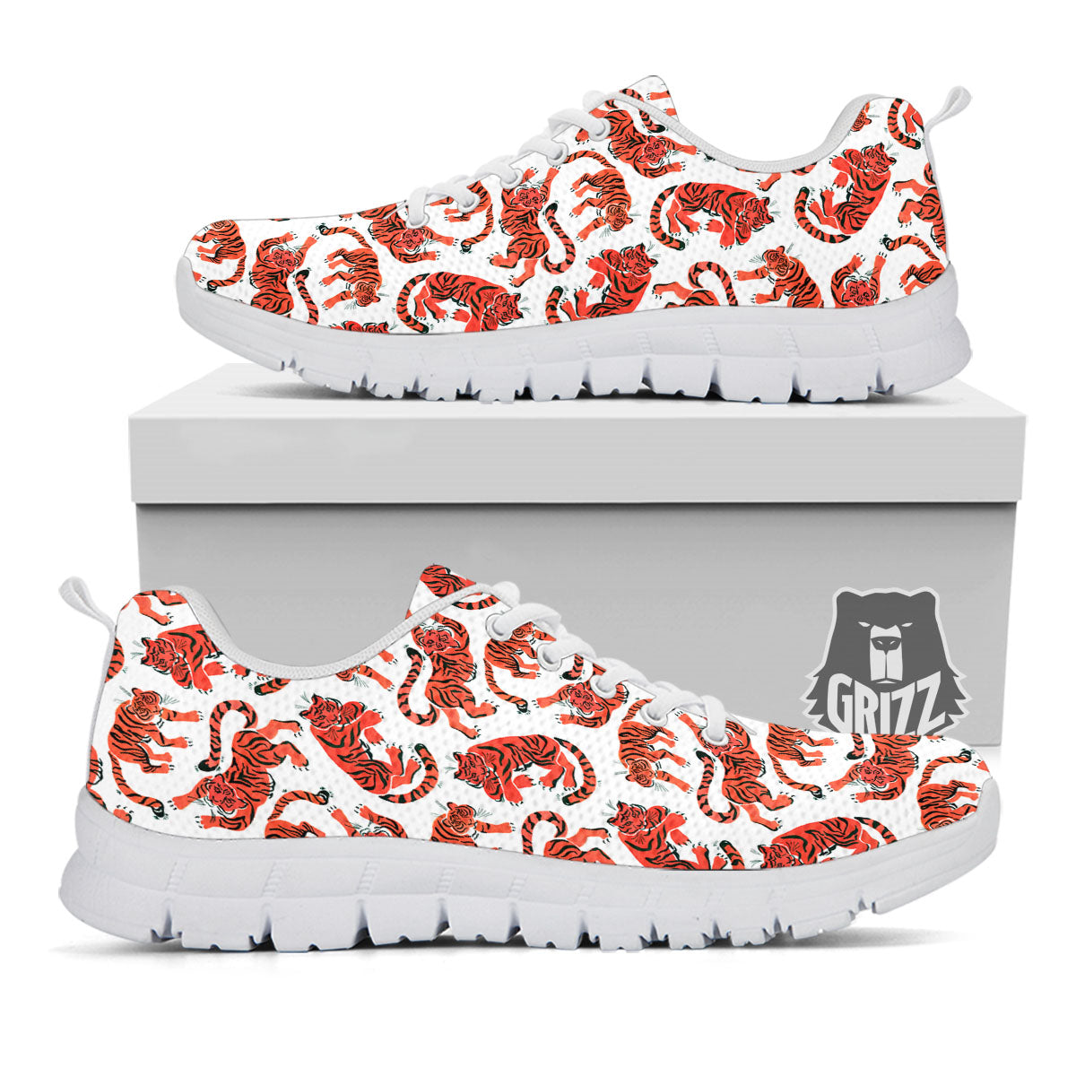 Tiger Gouache Print Pattern White Sneaker-grizzshop