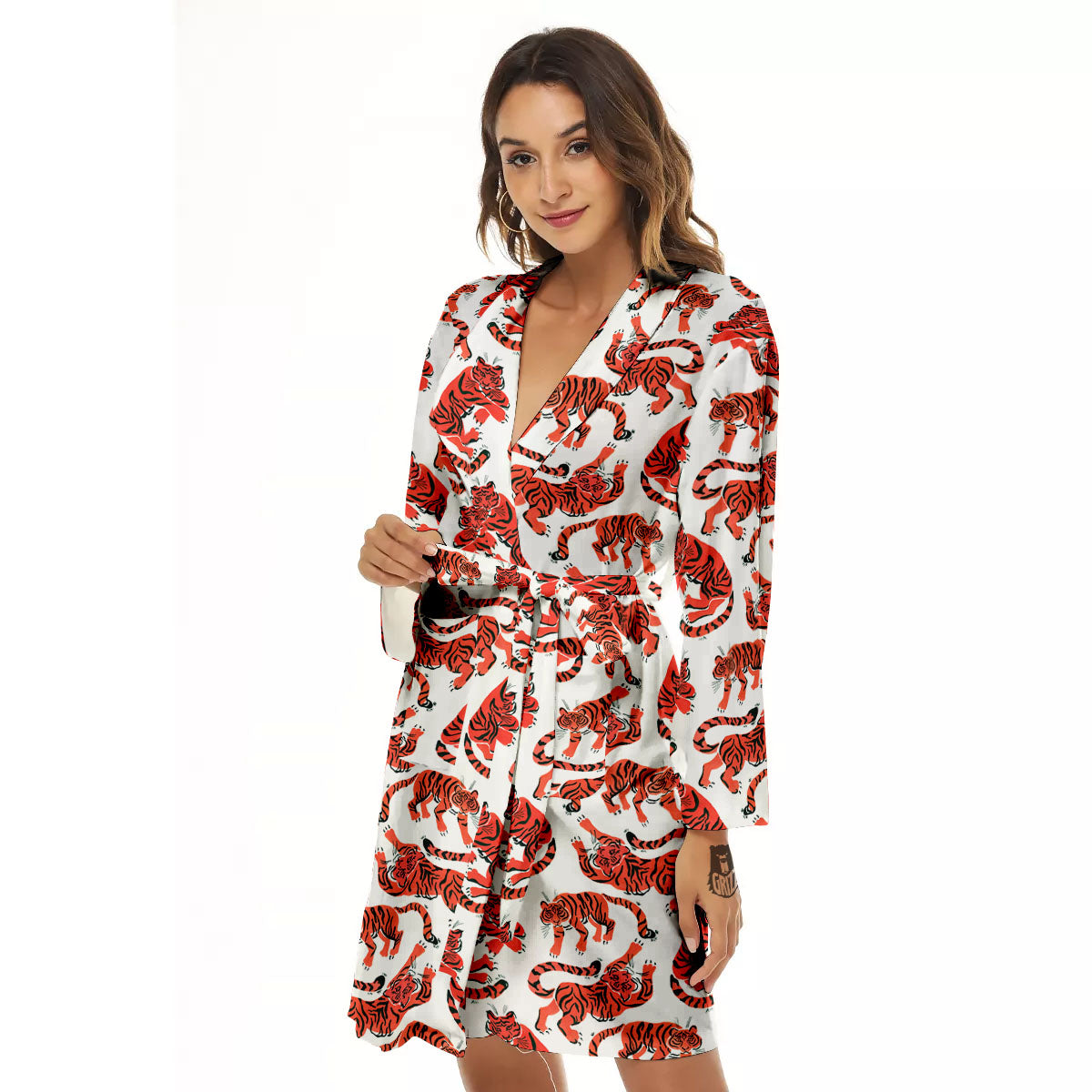Tiger Gouache Print Pattern Women's Robe-grizzshop