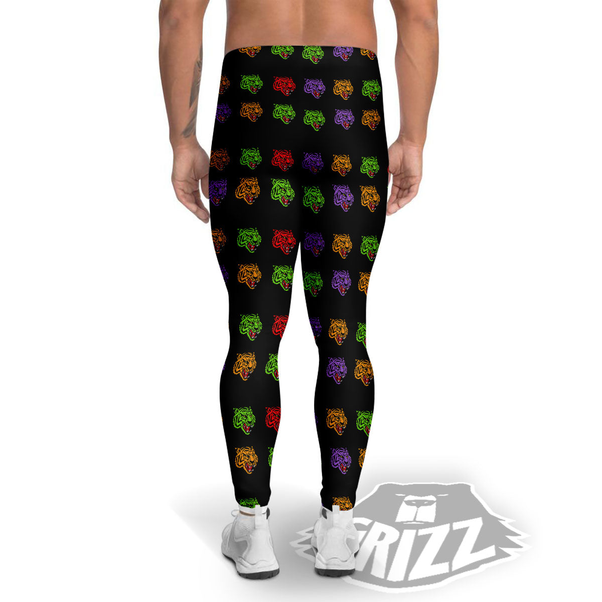 Tiger Head Colorful Print Pattern Men's Leggings-grizzshop