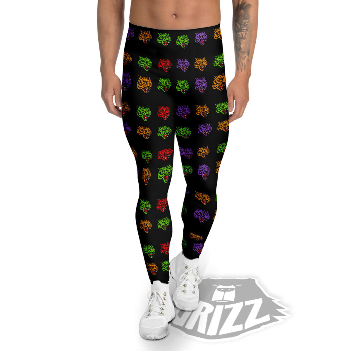Tiger Head Colorful Print Pattern Men's Leggings-grizzshop