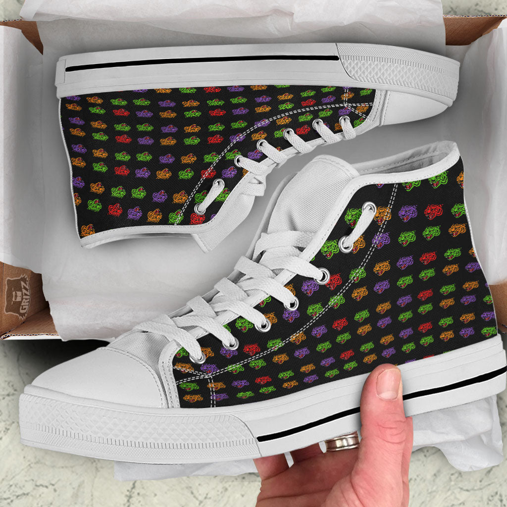 Tiger Head Colorful Print Pattern White High Top Shoes-grizzshop