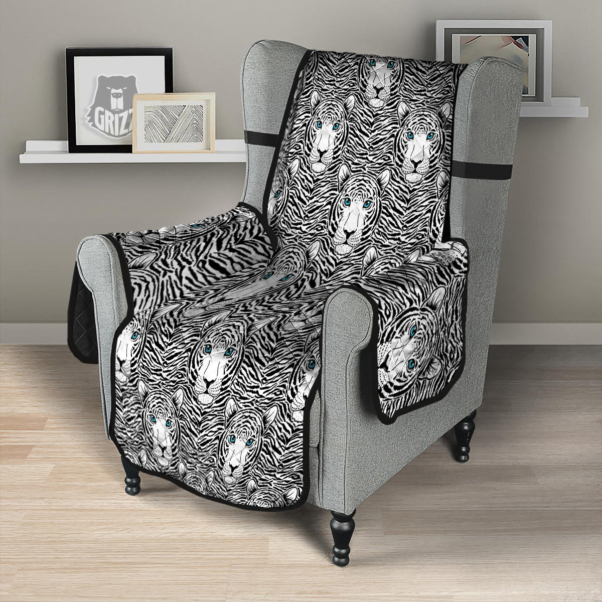 Tiger Head Striped Print Pattern Armchair Protector-grizzshop
