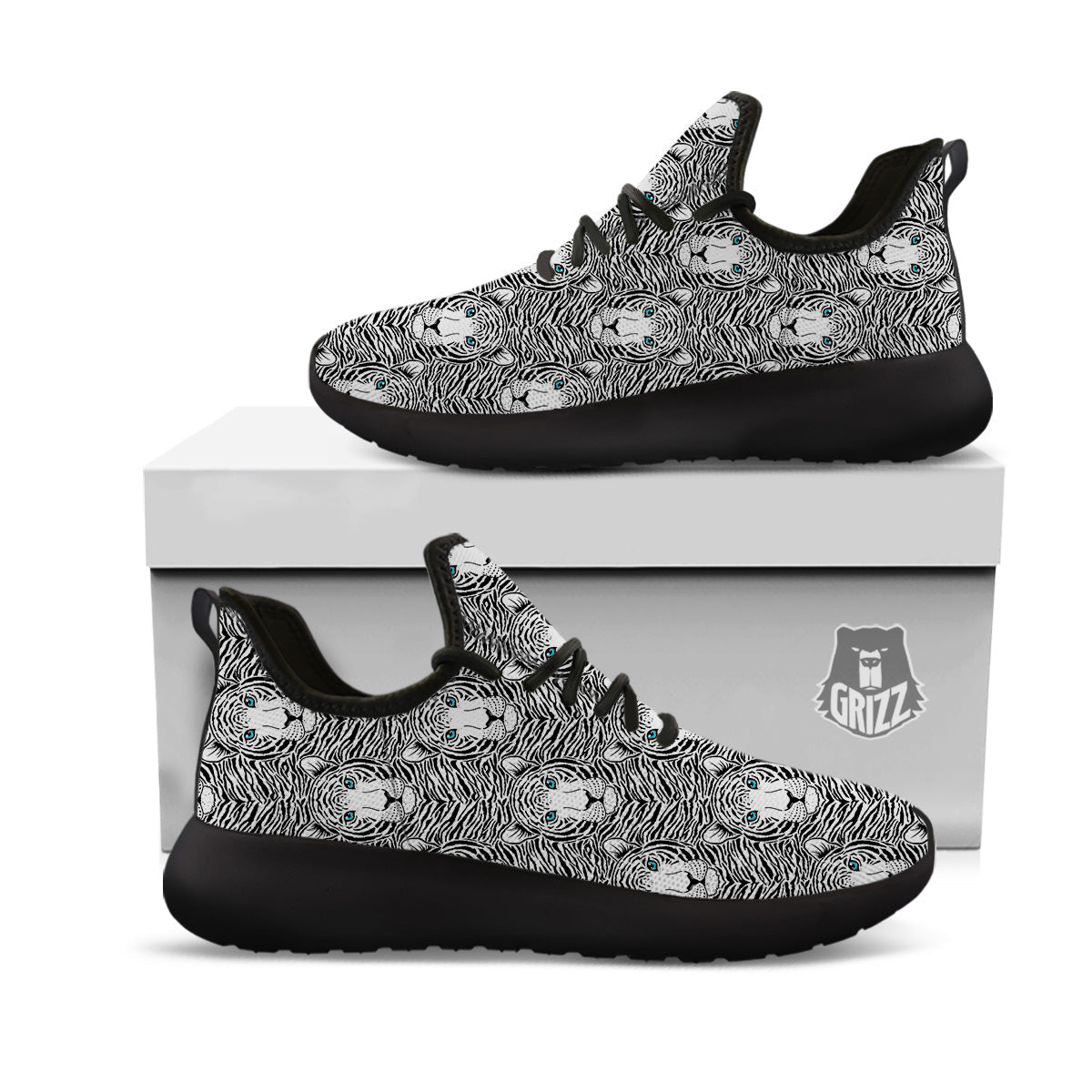Tiger Head Striped Print Pattern Black Athletic Shoes-grizzshop