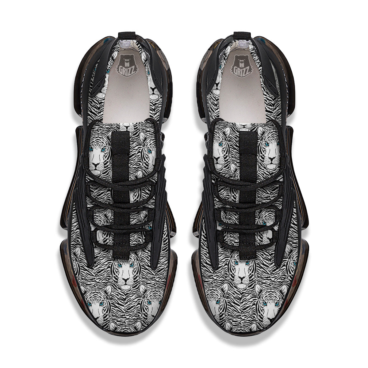Tiger Head Striped Print Pattern Black Gym Shoes-grizzshop
