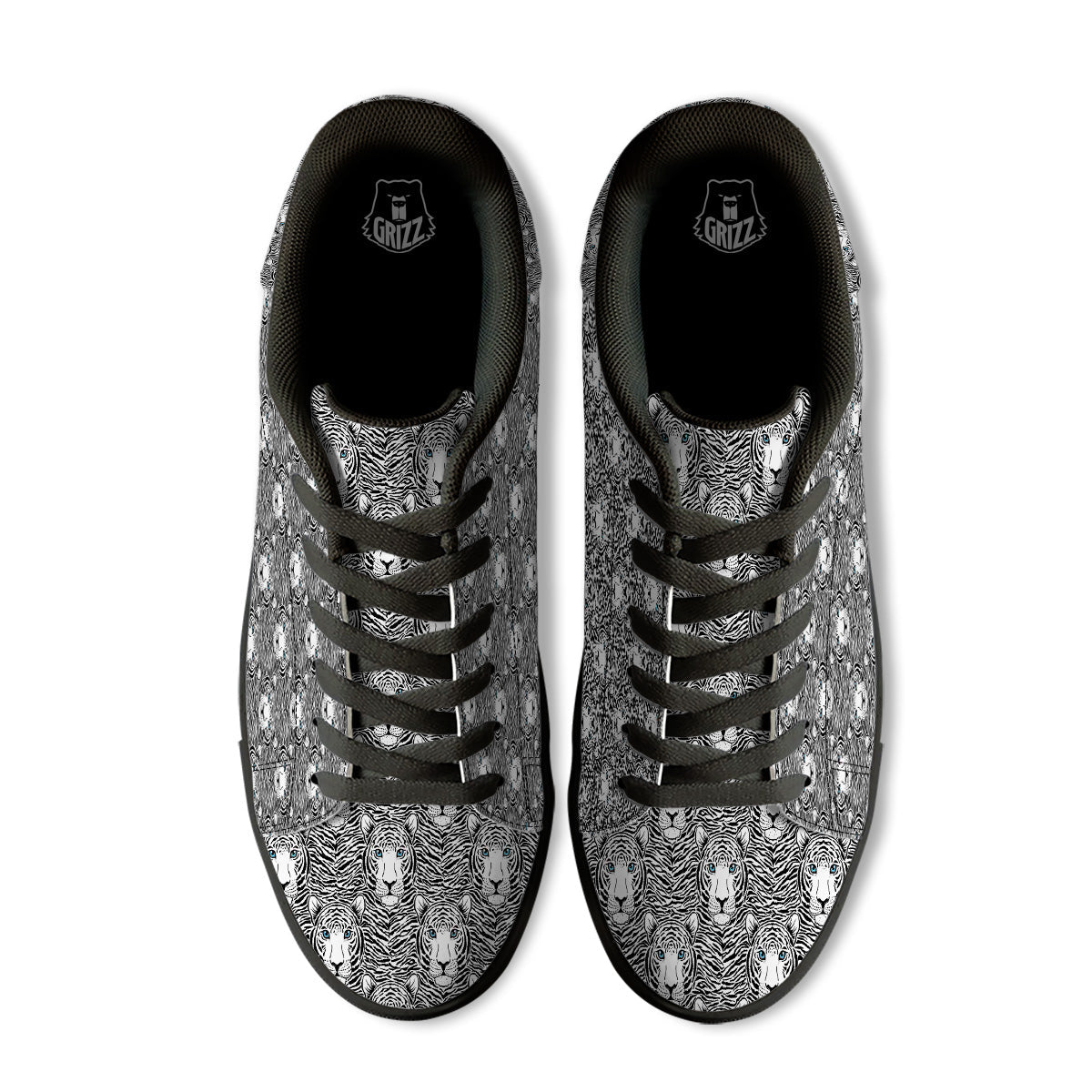 Tiger Head Striped Print Pattern Black Low Top Sneakers-grizzshop