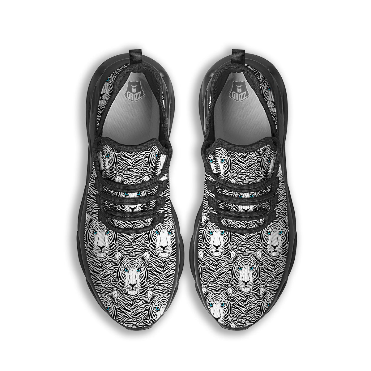 Tiger Head Striped Print Pattern Black Running Shoes-grizzshop