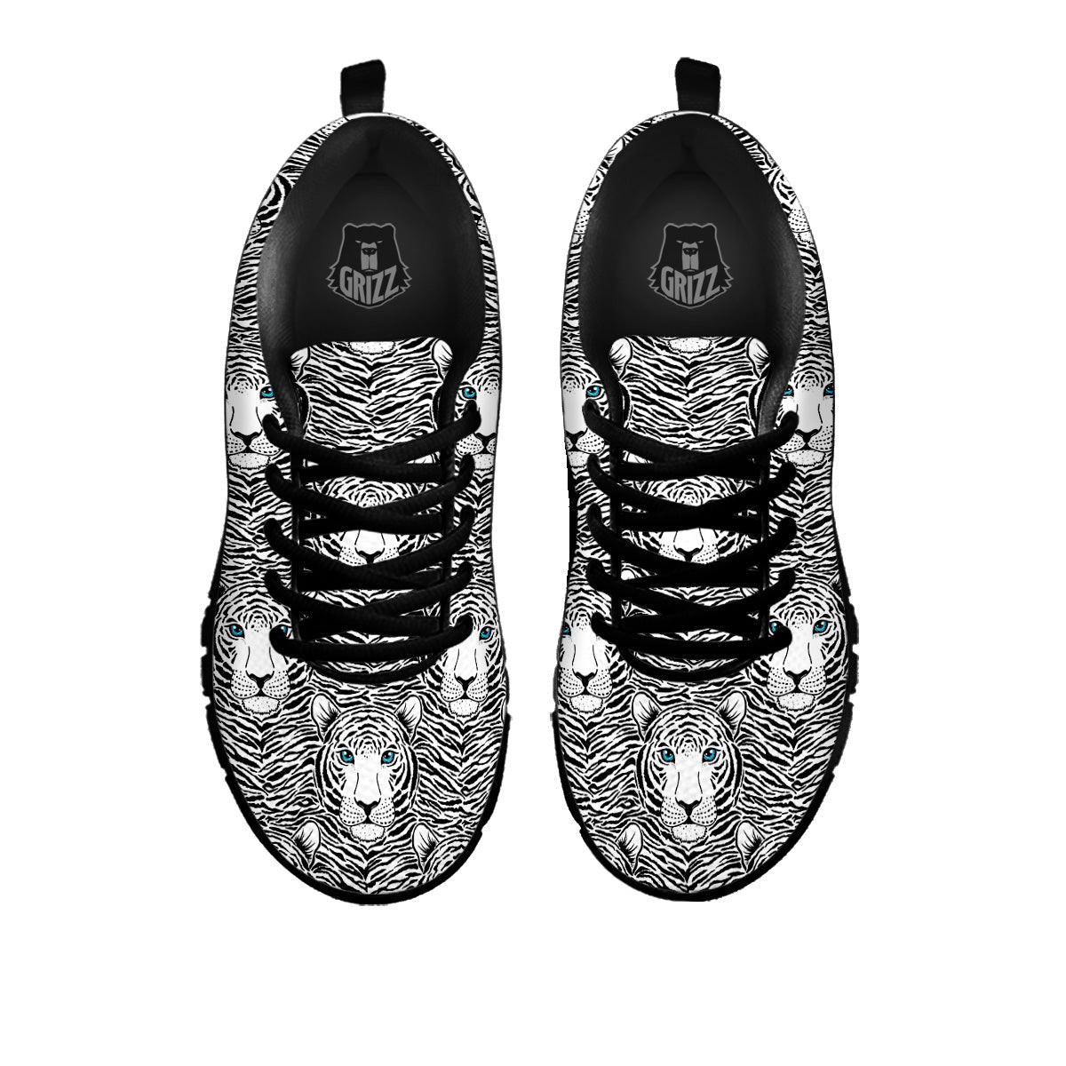 Tiger Head Striped Print Pattern Black Sneaker-grizzshop