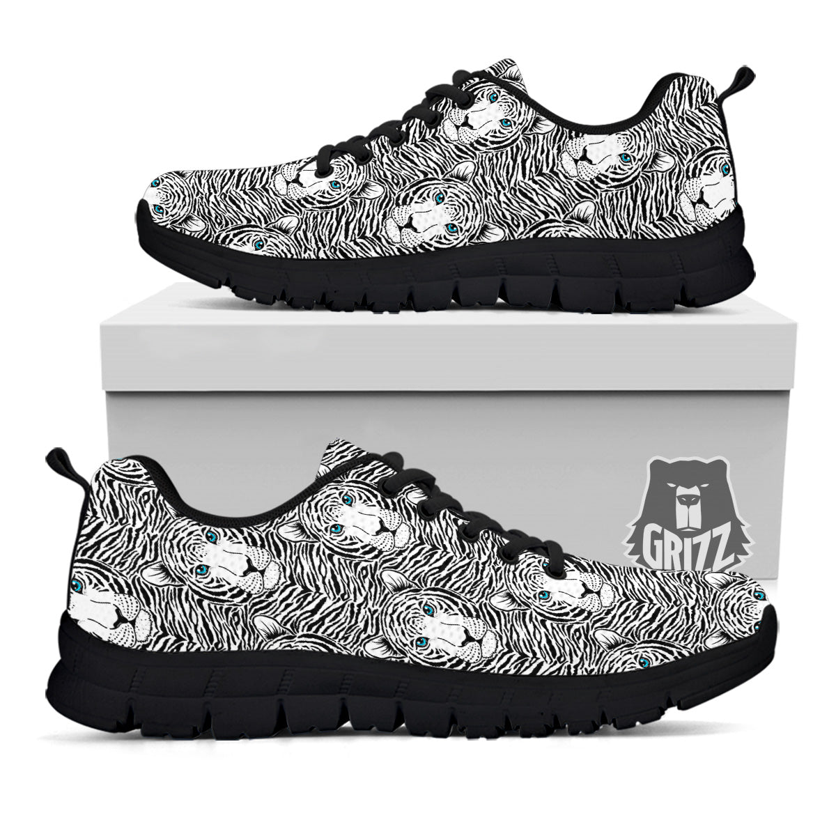 Tiger Head Striped Print Pattern Black Sneaker-grizzshop