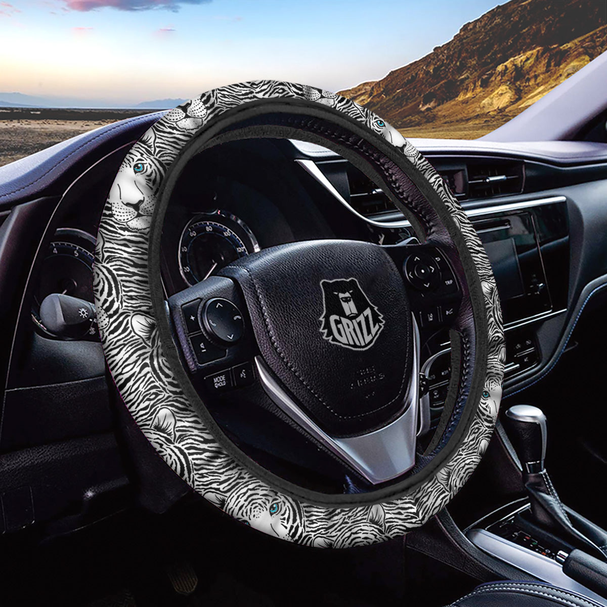 Tiger Head Striped Print Pattern Car Steering Wheel Cover-grizzshop
