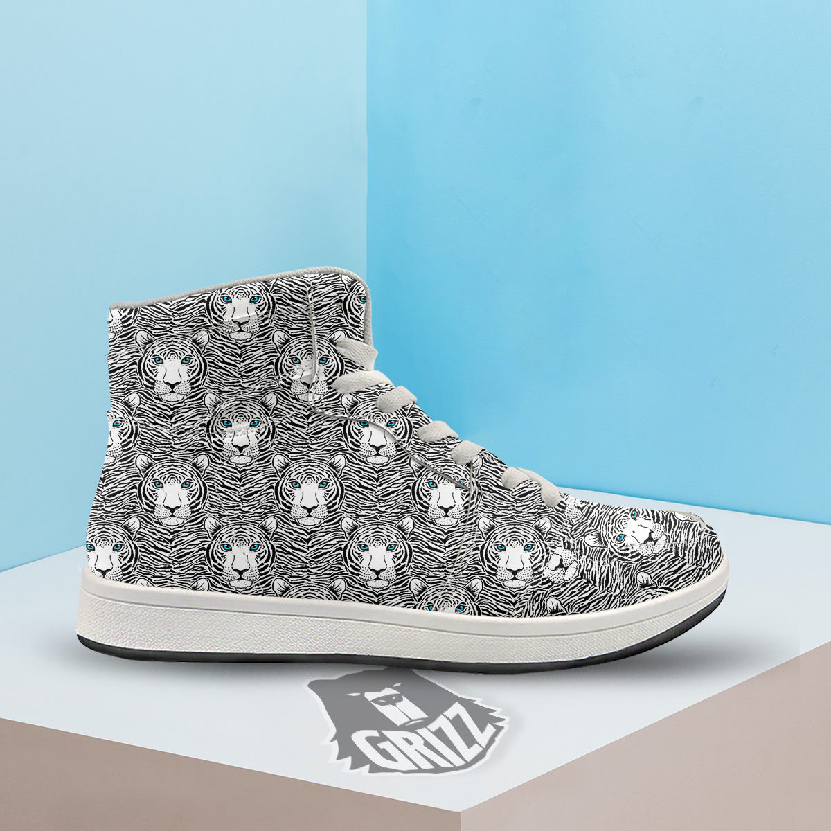 Tiger Head Striped Print Pattern High Top Sneakers-grizzshop